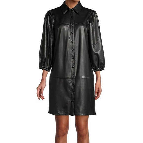 7 For All MANKIND faux leather SHIRT DRESS Sz Large SNAP BUTTONS STUNNING COND. - Picture 1 of 12